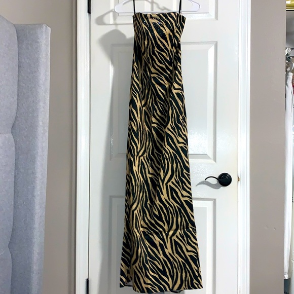 Jessica McClintock strapless tiger print dress. Rhinestones across bust, Size 7 - Picture 1 of 9